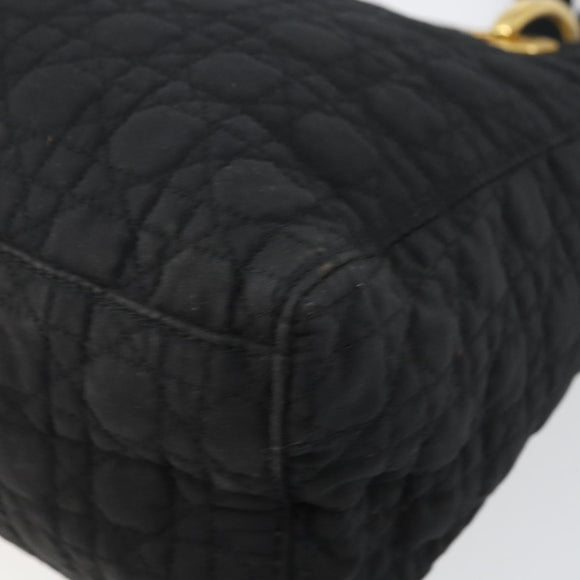 Christian Dior Canage Hand Bag Nylon Black Gold Auth BA5864