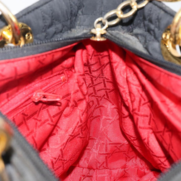 Christian Dior Canage Hand Bag Nylon Black Gold Auth BA5864