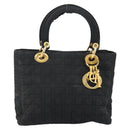 Christian Dior Canage Hand Bag Nylon Black Gold Auth BA5864-13