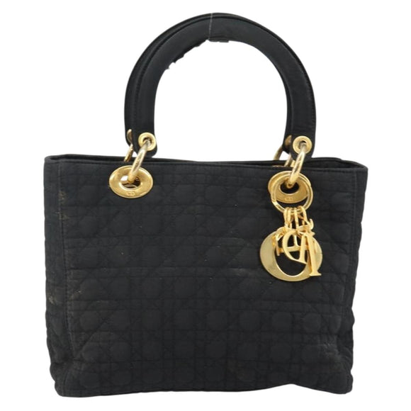 Christian Dior Canage Hand Bag Nylon Black Gold Auth BA5864
