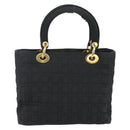 Christian Dior Canage Hand Bag Nylon Black Gold Auth BA5864-2