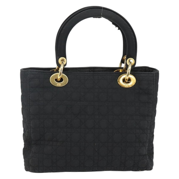 Christian Dior Canage Hand Bag Nylon Black Gold Auth BA5864