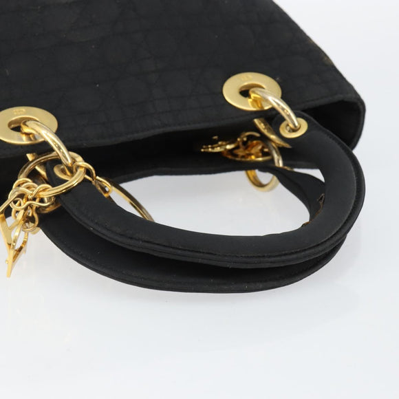 Christian Dior Canage Hand Bag Nylon Black Gold Auth BA5864