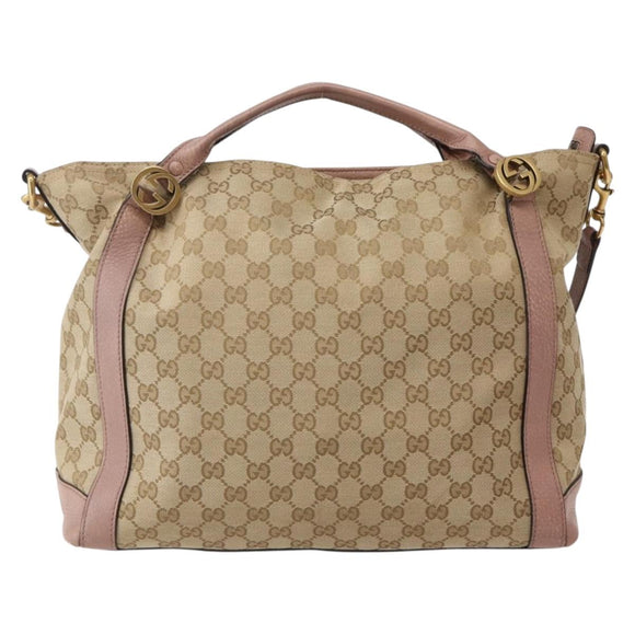 GUCCI GG Canvas Hand Bag 2way Beige Gold 323675 Auth BA5865
