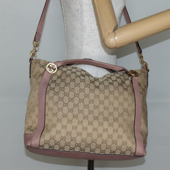 GUCCI GG Canvas Hand Bag 2way Beige Gold 323675 Auth BA5865