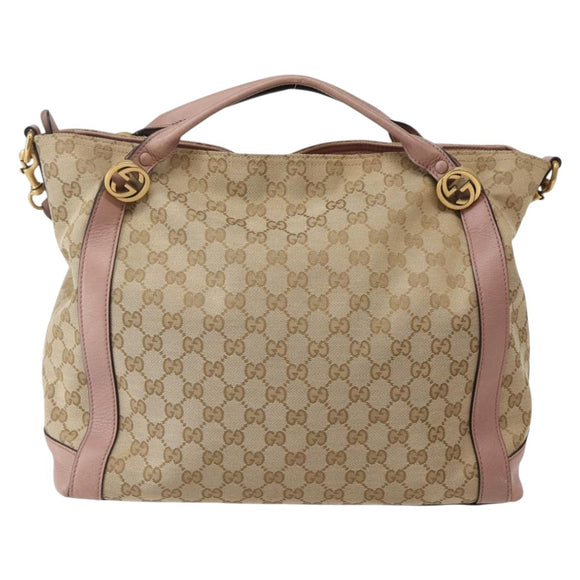 GUCCI GG Canvas Hand Bag 2way Beige Gold 323675 Auth BA5865