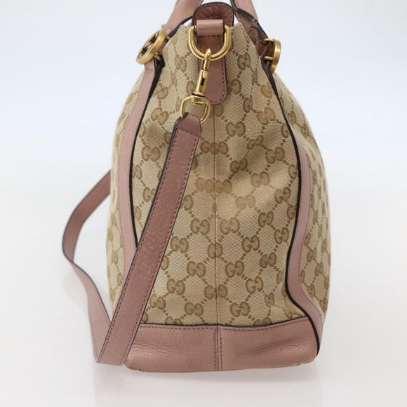 GUCCI GG Canvas Hand Bag 2way Beige Gold 323675 Auth BA5865