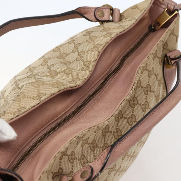 GUCCI GG Canvas Hand Bag 2way Beige Gold 323675 Auth BA5865