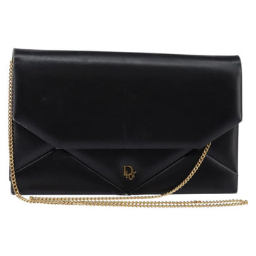 Christian Dior Chain Shoulder Bag Leather Black Gold Auth BA5867