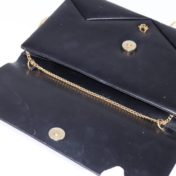 Christian Dior Chain Shoulder Bag Leather Black Gold Auth BA5867