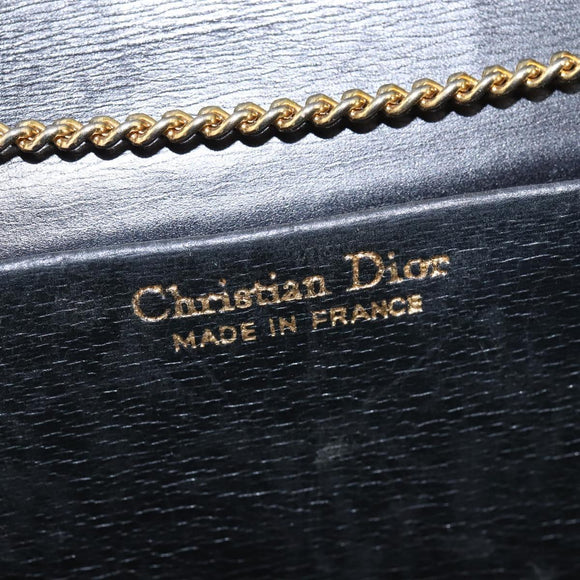 Christian Dior Chain Shoulder Bag Leather Black Gold Auth BA5867