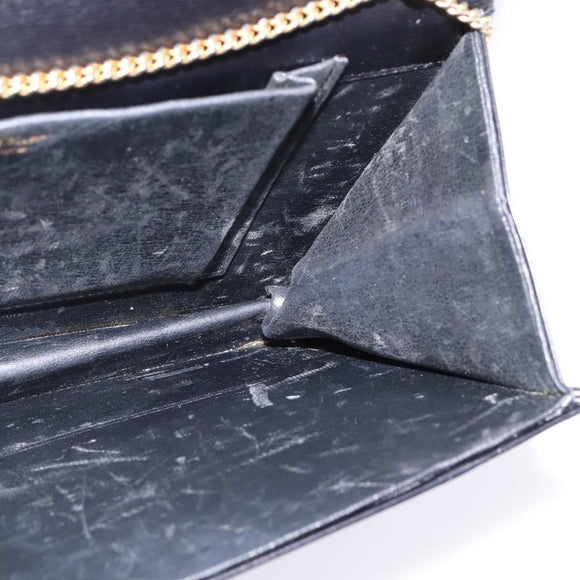 Christian Dior Chain Shoulder Bag Leather Black Gold Auth BA5867