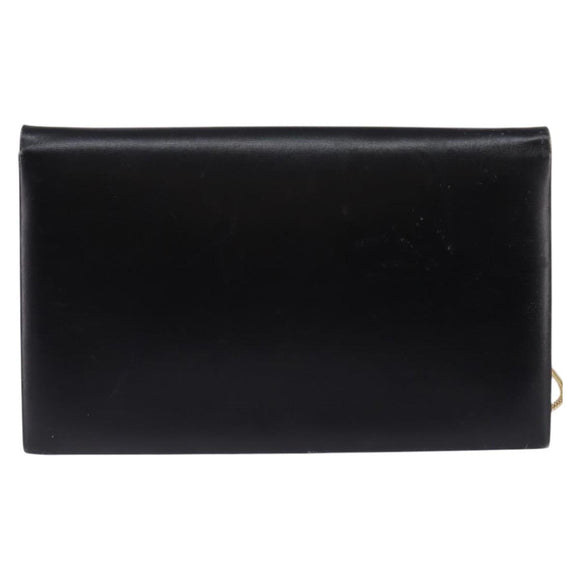 Christian Dior Chain Shoulder Bag Leather Black Gold Auth BA5867