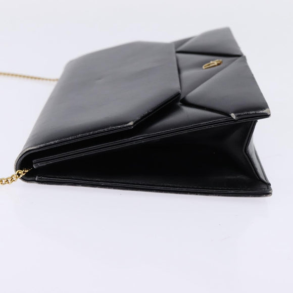 Christian Dior Chain Shoulder Bag Leather Black Gold Auth BA5867