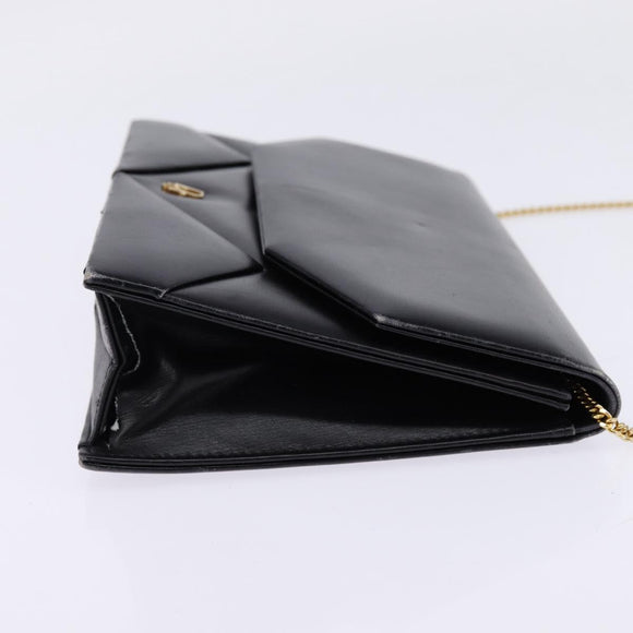 Christian Dior Chain Shoulder Bag Leather Black Gold Auth BA5867