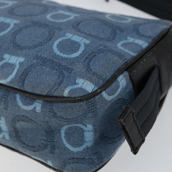 Salvatore Ferragamo Gancini Shoulder Bag Canvas Navy Gold Auth BA5868