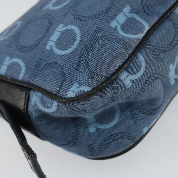 Salvatore Ferragamo Gancini Shoulder Bag Canvas Navy Gold Auth BA5868