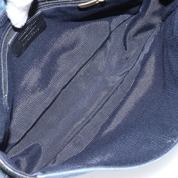 Salvatore Ferragamo Gancini Shoulder Bag Canvas Navy Gold Auth BA5868