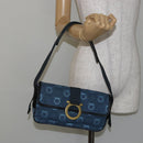 Salvatore Ferragamo Gancini Shoulder Bag Canvas Navy Gold Auth BA5868-21