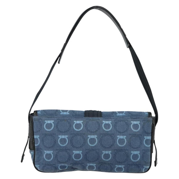 Salvatore Ferragamo Gancini Shoulder Bag Canvas Navy Gold Auth BA5868