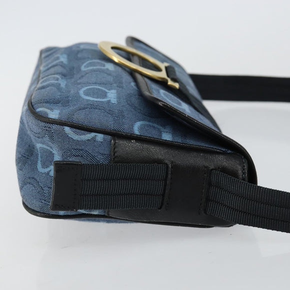 Salvatore Ferragamo Gancini Shoulder Bag Canvas Navy Gold Auth BA5868