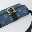 Salvatore Ferragamo Gancini Shoulder Bag Canvas Navy Gold Auth BA5868-6