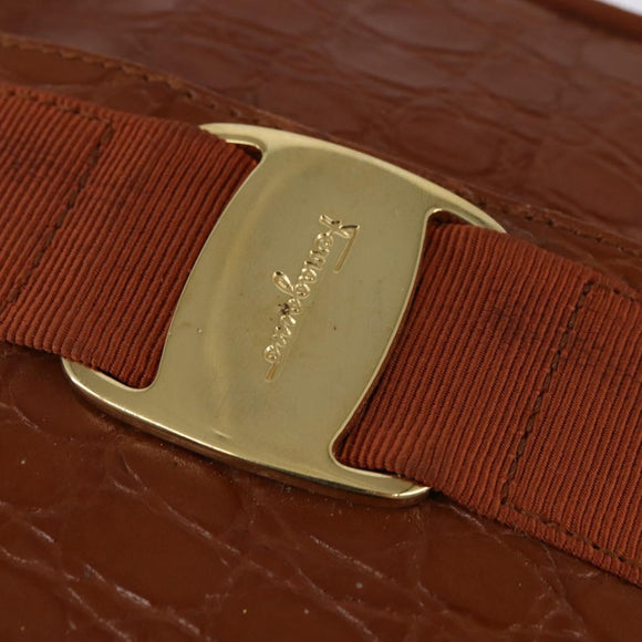 Salvatore Ferragamo Vala Shoulder Bag Leather Brown Gold Auth BA5869