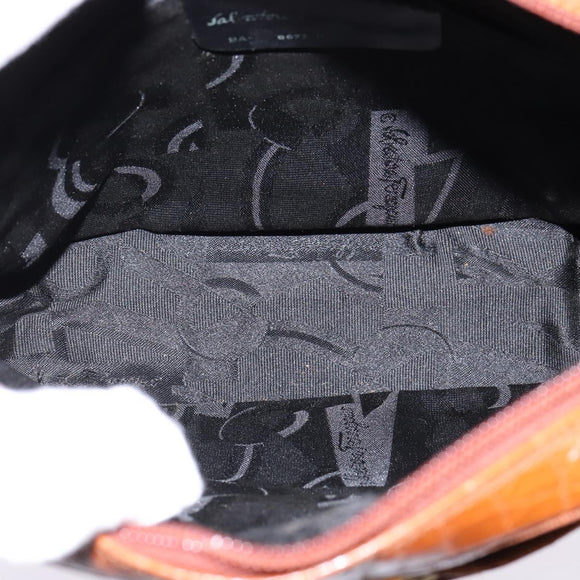 Salvatore Ferragamo Vala Shoulder Bag Leather Brown Gold Auth BA5869