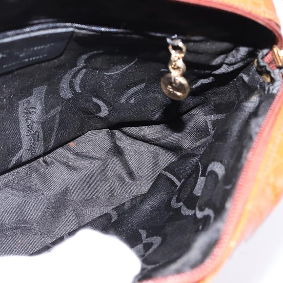 Salvatore Ferragamo Vala Shoulder Bag Leather Brown Gold Auth BA5869