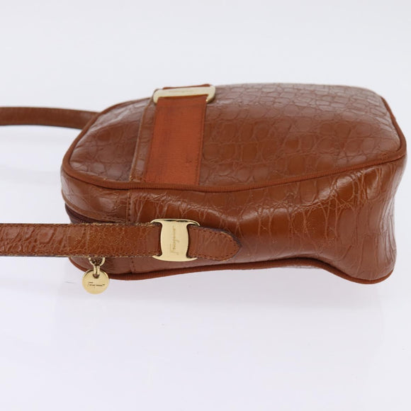 Salvatore Ferragamo Vala Shoulder Bag Leather Brown Gold Auth BA5869