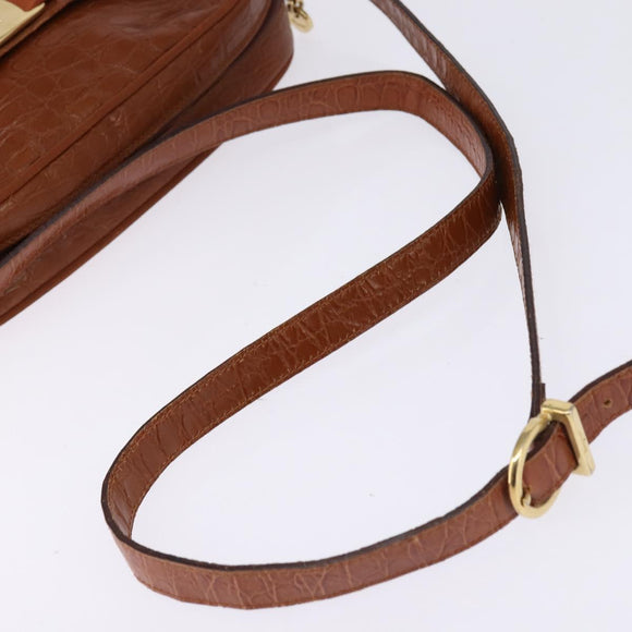 Salvatore Ferragamo Vala Shoulder Bag Leather Brown Gold Auth BA5869