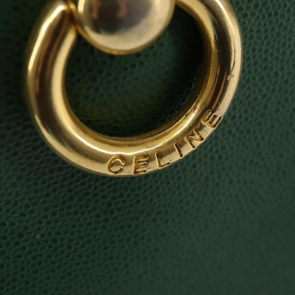 CELINE Shoulder Bag Leather Green Gold Auth BA5871