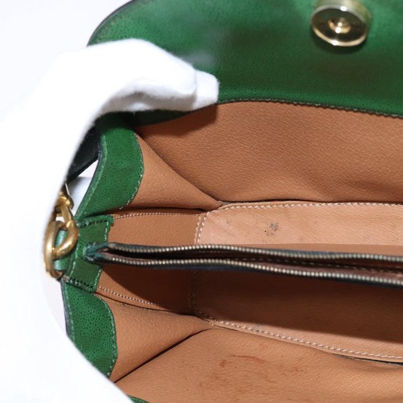 CELINE Shoulder Bag Leather Green Gold Auth BA5871