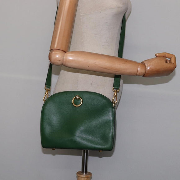 CELINE Shoulder Bag Leather Green Gold Auth BA5871
