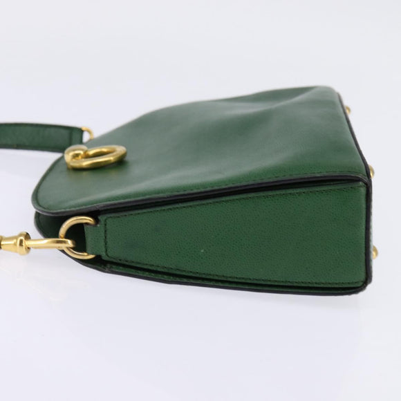 CELINE Shoulder Bag Leather Green Gold Auth BA5871