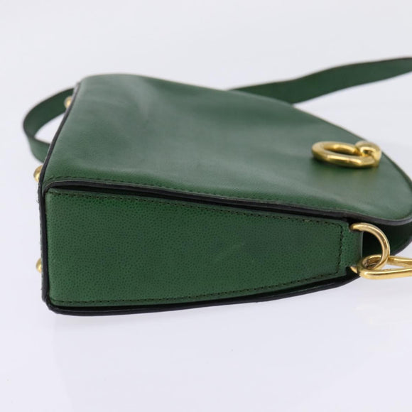 CELINE Shoulder Bag Leather Green Gold Auth BA5871
