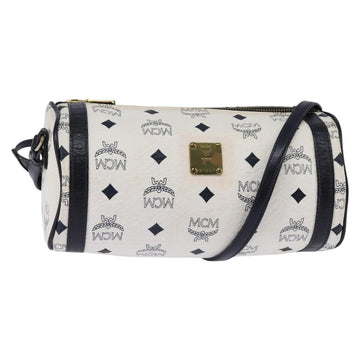 MCM Logogram Vicetos Shoulder Bag PVC Leather White Gold Auth BA5873