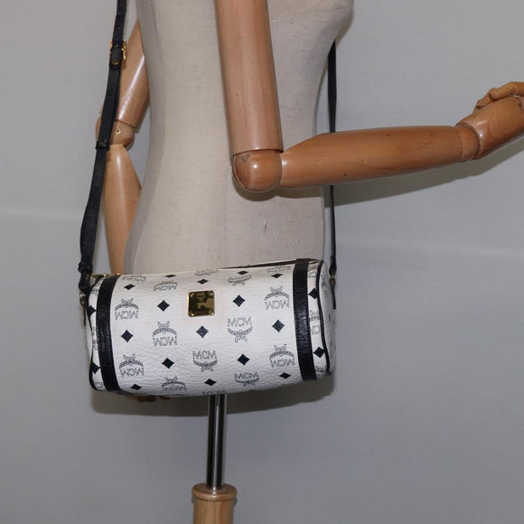 MCM Logogram Vicetos Shoulder Bag PVC Leather White Gold Auth BA5873