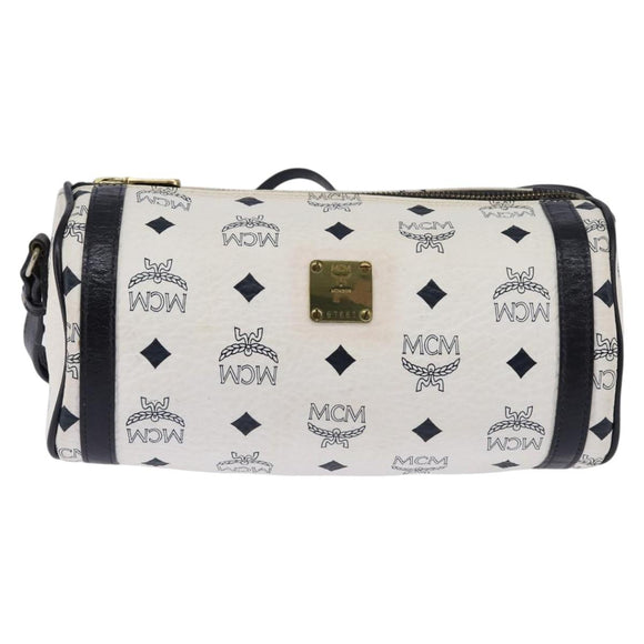 MCM Logogram Vicetos Shoulder Bag PVC Leather White Gold Auth BA5873