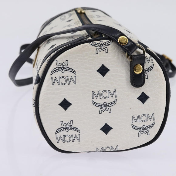MCM Logogram Vicetos Shoulder Bag PVC Leather White Gold Auth BA5873