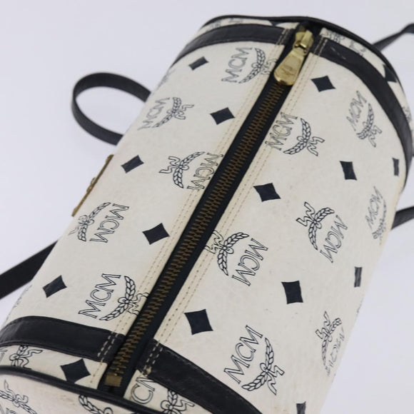 MCM Logogram Vicetos Shoulder Bag PVC Leather White Gold Auth BA5873