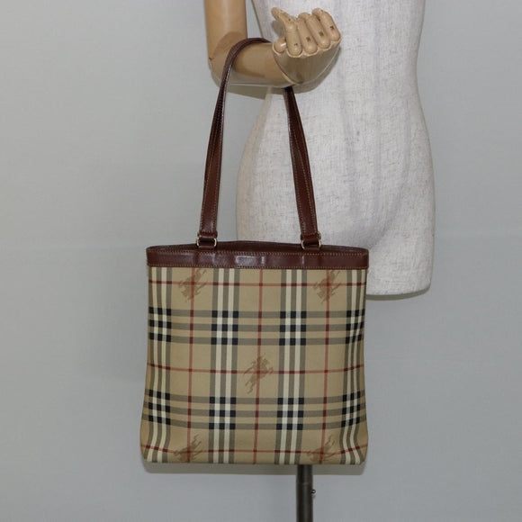 Burberrys Nova Check Tote Bag PVC Beige Gold Auth BA5886