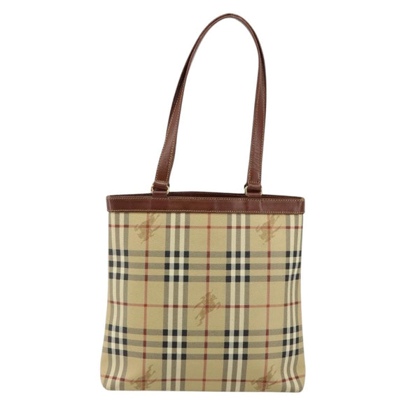 Burberrys Nova Check Tote Bag PVC Beige Gold Auth BA5886