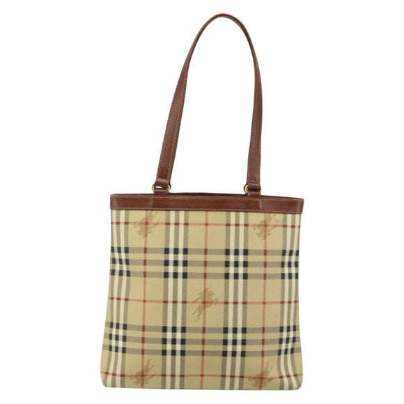 Burberrys Nova Check Tote Bag PVC Beige Gold Auth BA5886