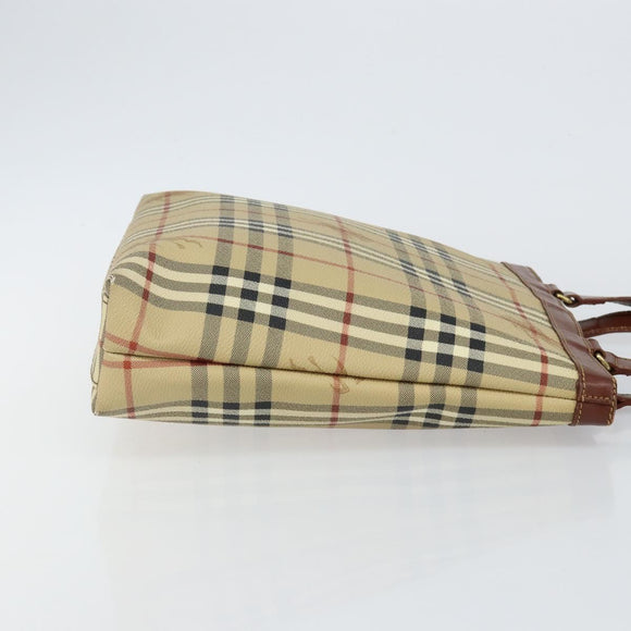 Burberrys Nova Check Tote Bag PVC Beige Gold Auth BA5886