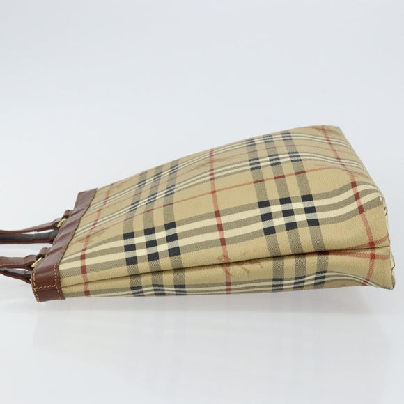 Burberrys Nova Check Tote Bag PVC Beige Gold Auth BA5886