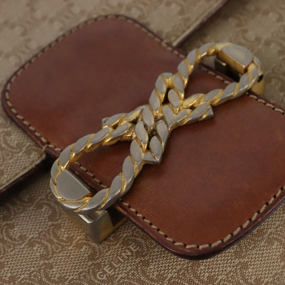 CELINE Macadam Canvas Shoulder Bag PVC Beige Gold Auth BA5887