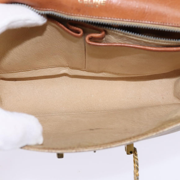 CELINE Macadam Canvas Shoulder Bag PVC Beige Gold Auth BA5887