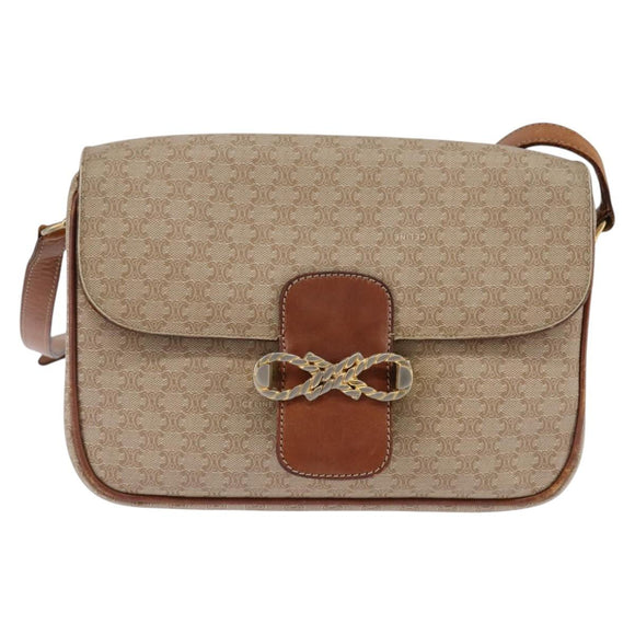 CELINE Macadam Canvas Shoulder Bag PVC Beige Gold Auth BA5887