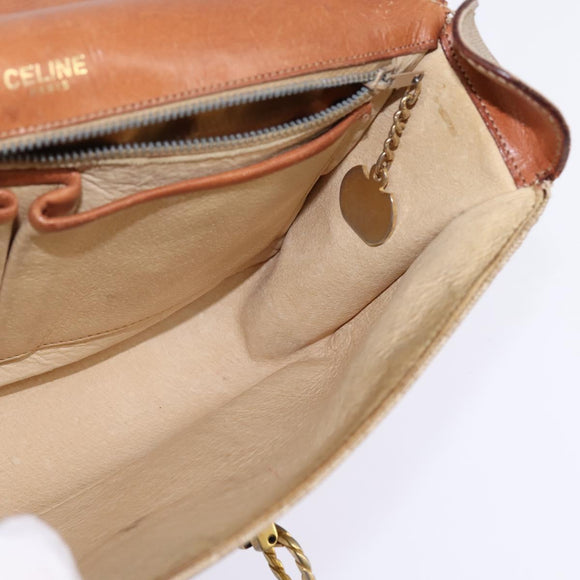 CELINE Macadam Canvas Shoulder Bag PVC Beige Gold Auth BA5887